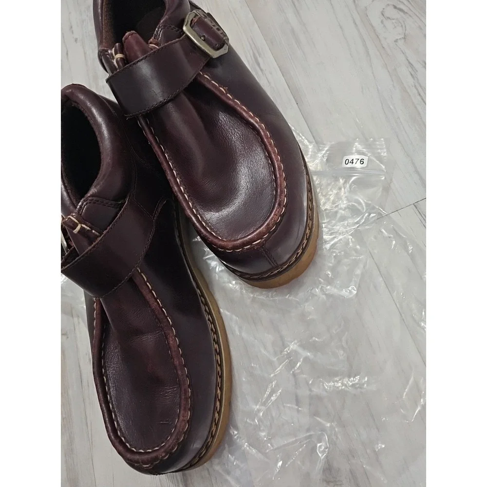 Lugz MRSL645 Men's Burgundy Brown Leather Monk Strap Moc Toe Loafers Size 12 Y2K